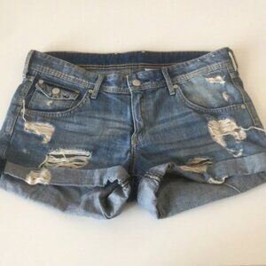 H&M Jean Shorts Flap Pocket Distressed Blue